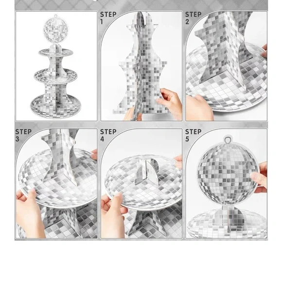 Disco Cupcake Stand 3tier silver glitter - Picture 3 of 4